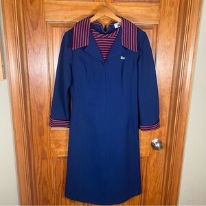 Extremely RARE Vintage Chemise Lacoste 1970s Navy Dress with Red Stripe Accent